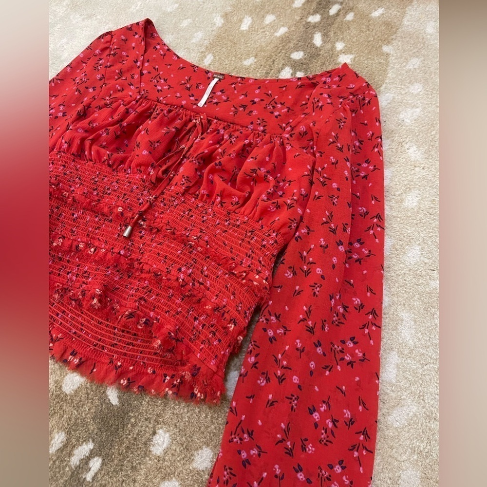 Free people Lolita red purple floral blouse women’s size medium - Picture 4 of 7